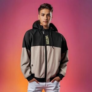 Reserved Sport Men's Grey Black Zip Front Hoodie Bomber M Athletic Cotton VG